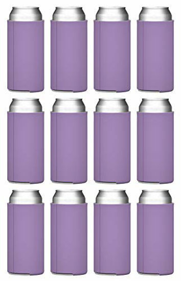 Picture of TahoeBay Slim Can Cooler Sleeves (12-Pack) Insulated Polyfoam, Scuba Knit Polyester Fabric Thermocoolers for 12oz Tall Skinny Beverage Canister - Blank Design, Ready for Printing (Lavender)