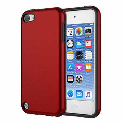 Picture of KELIFANG Case Compatible with iPod Touch 7, 6 and 5, Ultra Slim Full Body Protective Case with Dual Layer Shockproof TPU Bumper Hard Back Cover Compatible with 7th/6th/5th Generation, Red