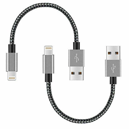 Picture of Boost+ Chargers, Short Nylon Braided Fast Charging Cord, Data Sync Short Cable USB Powered Silver/Gray, 5-inch, 2-Pack