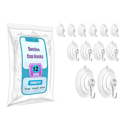 Picture of All-Purpose Suction Cups Hooks [12 Pack Combo Set] Reliable Strongest Window Suction Cups with Hooks (2 Large, 4 Medium, 6 Small)