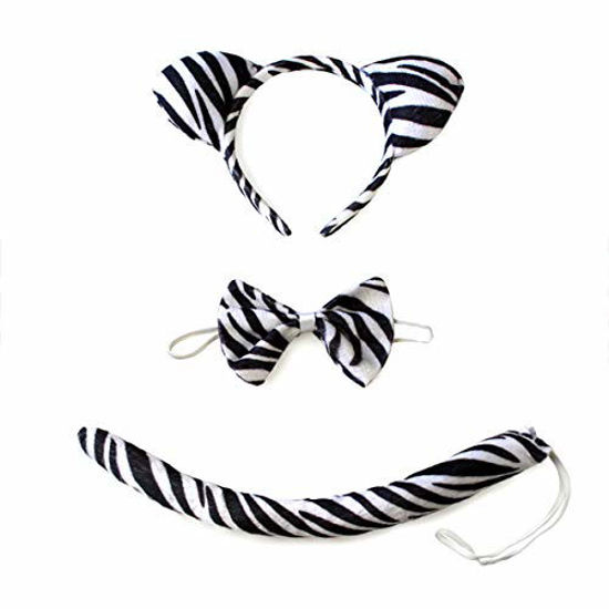 Picture of Halloween Headband Kids Animals Costume Dalmatian Mouse Wolf Tiger Cat Ears and Tail (Zebra)