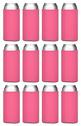 Picture of TahoeBay Slim Can Cooler Sleeves (12-Pack) Insulated Polyfoam, Scuba Knit Polyester Fabric Thermocoolers for 12oz Tall Skinny Beverage Canister - Blank Design, Ready for Printing (Hot Pink)