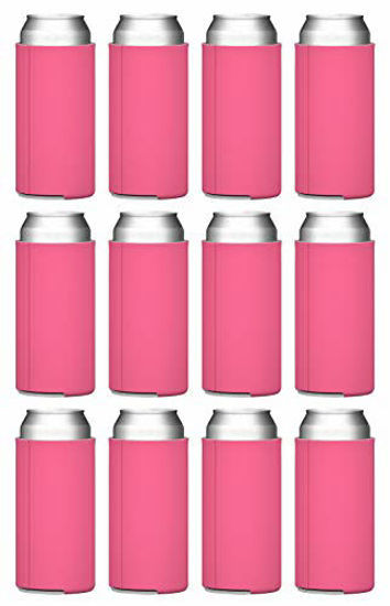 Picture of TahoeBay Slim Can Cooler Sleeves (12-Pack) Insulated Polyfoam, Scuba Knit Polyester Fabric Thermocoolers for 12oz Tall Skinny Beverage Canister - Blank Design, Ready for Printing (Hot Pink)