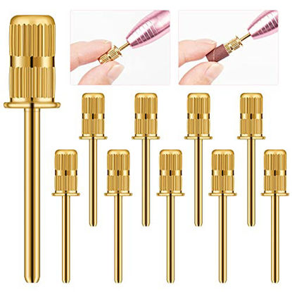 Picture of 10 Pieces nail drill heads nail drill bits sanding band shaft 3/32 inch nail drill bits mandrels for electric file nail sanders manicure pedicures home salon & spa (10-golden)