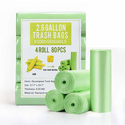 Picture of Small Garbage Bags 2.6 Gallon Biodegradable Trash Bags for Bathroom Office, Recycling Eco-Friendly Trash Can Liner with Strong Tear & Leak Resistant, Green, 80 Cts