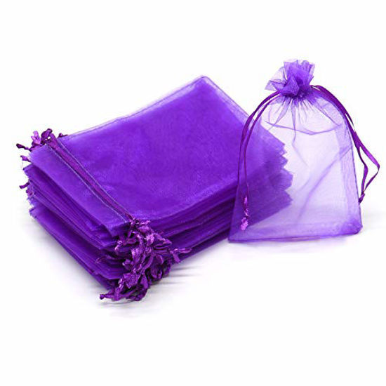 Picture of Dealglad 50pcs Drawstring Organza Jewelry Candy Pouch Christmas Wedding Party Favor Gift Bags (3x4", Purple)