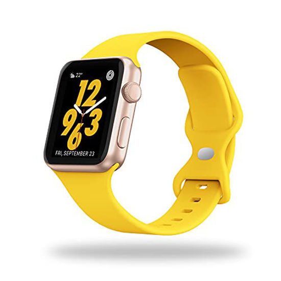 Picture of STG Sport Watch Band Compatible with Apple Watch Band 38mm 40mm 42mm 44mm, Soft Silicone Replacement Sport Strap Compatible for iWatch SE Series 6/5/4/3/2/1 (42/44mm, Yellow)