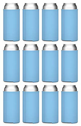 Picture of TahoeBay Slim Can Cooler Sleeves (12-Pack) Insulated Polyfoam, Scuba Knit Polyester Fabric Thermocoolers for 12oz Tall Skinny Beverage Canister - Blank Design, Ready for Printing (Placid Blue)