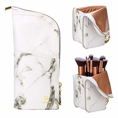 Picture of Marble Makeup Brush Holder Makeup Brush Case Organizer Travel Makeup Brush Pouch Stand-up Foldable Portable Makeup Artist Storage Bag for Women