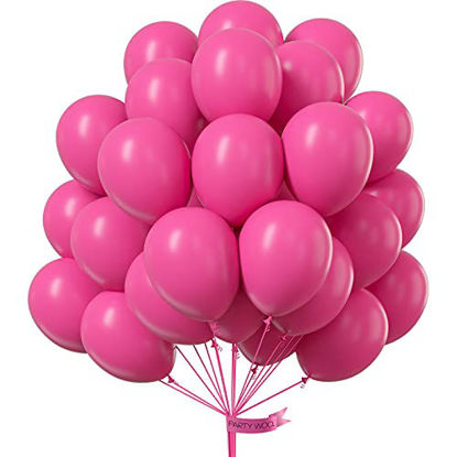 Picture of PartyWoo Hot Pink Balloons, 75 pcs 12 inch Latex Balloons with 8.2ft Balloon Arch Strip, Party Balloons for Pink Party Decorations, Pink Birthday Decorations, Wedding Decorations, Bridal Shower