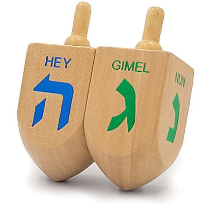 Picture of Let's Play Dreidel The Hanukkah Game 2 Extra Large Wood Dreidels Instructions Included