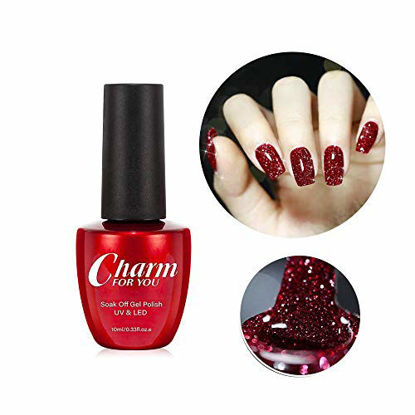 Picture of VERONNI Reflective Shine Glitter Gel Nail Polish Diamond Sparkle Soak Off UV LED Bright Glitter Gel Nail Polish Bungee Party Broken Sparkling Gel Nail Art Manicure 10ml -Red (#S-007)