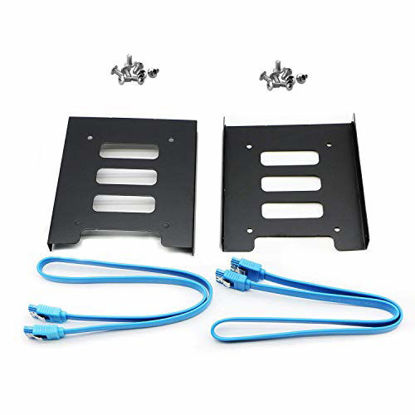 Picture of Pasow 2 Pack 2.5" to 3.5" SSD HDD Hard Disk Drive Bays Holder Metal Mounting Bracket Adapter for PC (Bracket + Blue Sata III Cables)