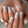 Picture of Square Fake Nails Medium Length Predesigned False Nails Long (Clear white)