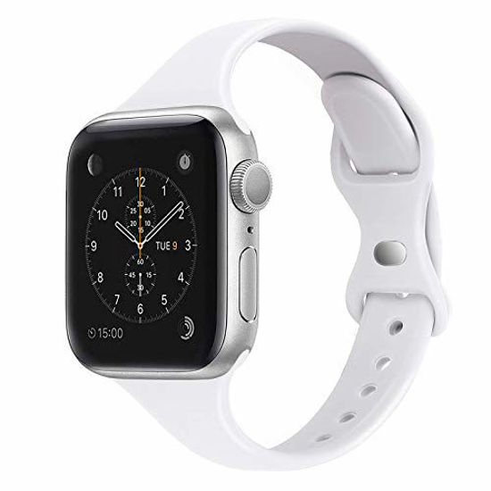 Picture of STG Sport Band Compatible with Apple Watch 38mm 40mm 42mm 44mm, Soft Silicone Slim Thin Narrow Replacement Strap Compatible for iWatch SE Series 6/5/4/3/2/1 (White, 42/44mm)