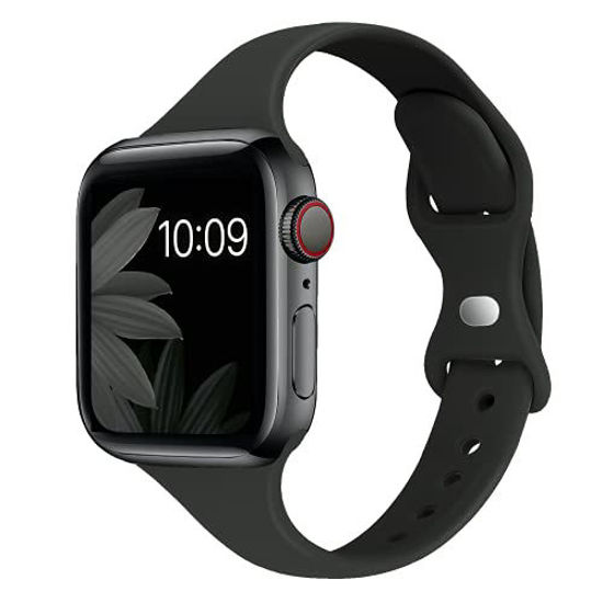 Picture of STG Sport Band Compatible with Apple Watch 38mm 40mm 41mm 42mm 44mm 45mm, Soft Silicone Slim Thin Narrow Replacement Strap Compatible for iWatch SE Series 7/6/5/4/3/2/1 (Black, 38mm/40mm/41mm)