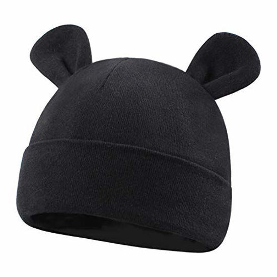 Picture of Duoyeree Baby Hat Newborn Hat Adorable Cotton Bear Ear Beanie Cap for Infant Girl Boy 0-6 Months,Black