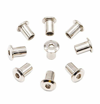 Picture of binifiMux 30pcs M6x12mm Rivet Countersunk Hex Socket Cap Insert Nuts, Joint Connector Nut for Furniture Beds Silver Tone Nickel Plated