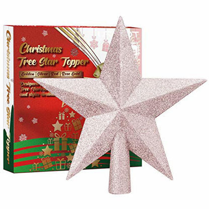 Picture of URATOT Mini Glittered Christmas Star Tree Topper Christmas Decorative Holiday Treetop Shatterproof Star Ornament for Holiday Christmas Tree Decoration