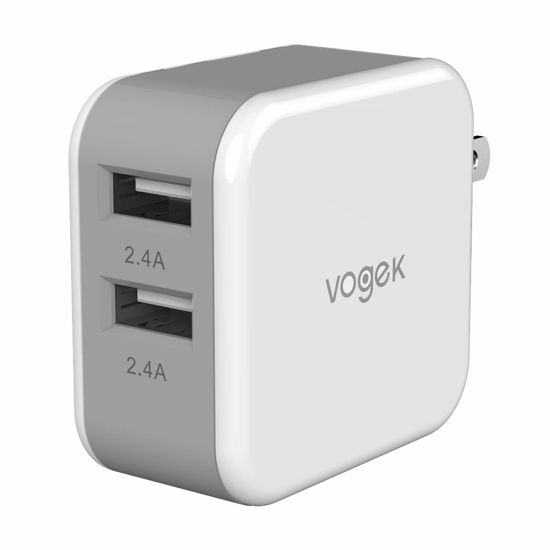 Picture of USB Wall Charger, Vogek 4.8A 24W Dual Port USB Wall Charger Universal Power Adapter Compatible with Samsung Galaxy, LG, HTC, Moto, Kindle, MP3, Bluetooth Speaker Headset and More