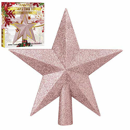 Picture of ANECO Glitter Christmas Tree Topper Shatter-Proof Christmas Tree Decoration Treetop for Holiday Ornament or Home Decor (Rose Gold, 8 Inches)