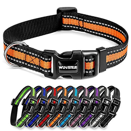 Picture of WINSEE Reflective Dog Collar, Adjustable Puppy Collars with Quick Release Buckle, Breathable Nylon Pet Collar for Small Medium Large and Extra Large Dogs Cats Rabbits, 5 Sizes, 9 Colors