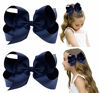 Picture of DEEKA 2 PCS 6" Big Hand-made Grosgrain Ribbon Solid Color Hair Bows Alligator Clips Hair Accessories for Little Teen Toddler Girls Kids Set of 2 -Navy Blue