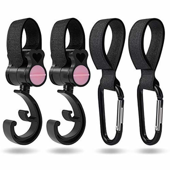 Picture of Baby Stroller Hooks, 4 Pack of Multi Purpose Hooks Adjustable Velcro Hanger Mommy Bag Hooks for Hanging Diaper Bags,Purse,Stroller Organizer (A)