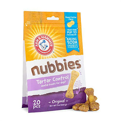 Picture of Arm & Hammer for Pets Nubbies Dental Treats for Dogs | Dental Chews Fight Bad Breath, Plaque & Tartar Without Brushing | Peanut Butter Flavor, 20 Count