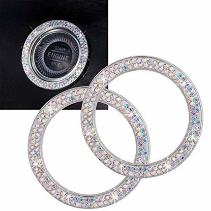 Picture of ToBeQueen Car Crystal Ring Sticker Multicolor Bling Ring Car Interior Emblem,2 Pcs Crystal Ring Car Decal Start Engine Ignition Button for Women Girl Rhinestone Bling Car Accessories Colorful