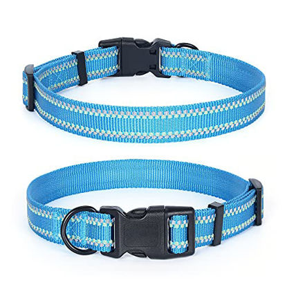 Picture of Mile High Life | Nylon Night Light Glow Collar for Medium Dogs | Reflective Band Cat Collar | Fluorescence self-Luminescence Strap Puppy Collar | Safe Night Walk Collars for Dogs (Hot Blue, XS)