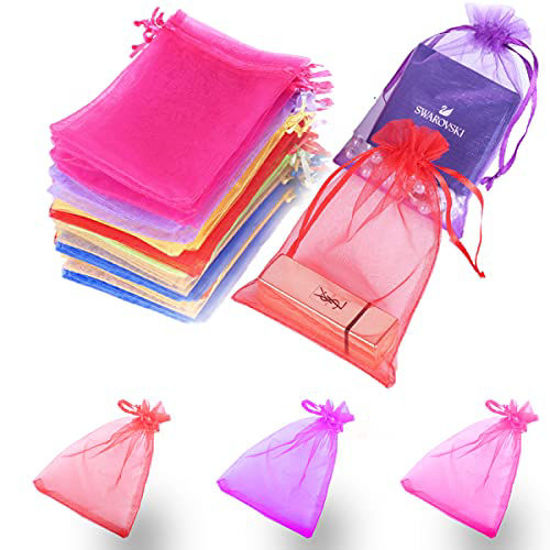 Picture of LYSXP 100 Pcs Organza Bags 4×6InchesMesh Organza Jewelry Bags Drawstring, Small Drawstring Favor Pouches Christmas Candy Wedding Birthday Party Bags for Gift (Mixed Color,4"×6"