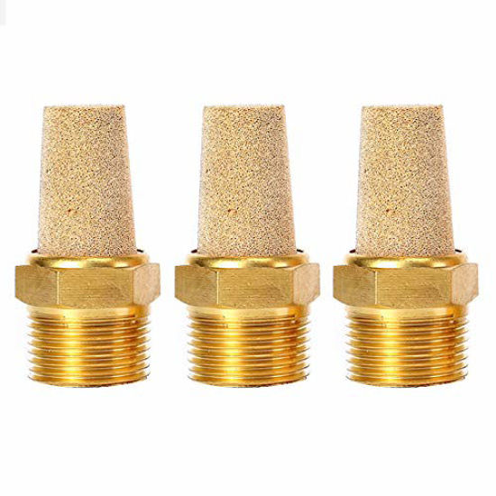 Picture of Quickun Air Pneumatic Mufflers, 1/4" Male Thread Sintered Bronze Exhaust Muffler Silencer (Pack of 3)