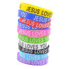 Picture of lychee Jesus Loves You Silicone Wristbands Rubber Bracelets 10X Bulk Random Color Bangle