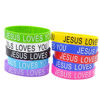 Picture of lychee Jesus Loves You Silicone Wristbands Rubber Bracelets 10X Bulk Random Color Bangle