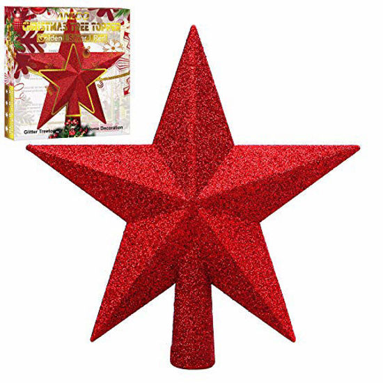 Picture of ANECO Glitter Mini Christmas Tree Topper Shatter-Proof Small Christmas Tree Decoration Treetop for Holiday Ornament or Home Decor