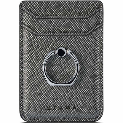 Picture of Phone Card Holder with Ring Grip for Back of Phone,Adhesive Stick-on Credit Card Wallet Pocket for iPhone,Android and Smartphones