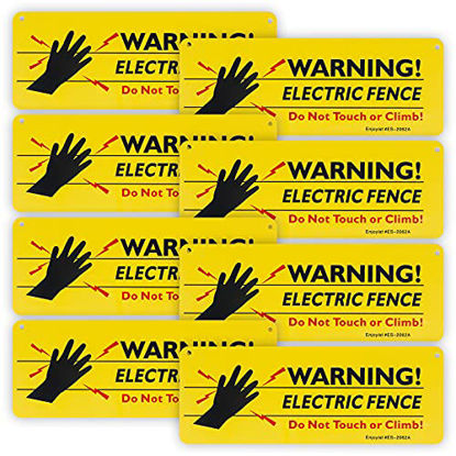 Picture of 8-Pack Warning Electric Fence Safe Sign, 10"x 3.5" Plastic Sign