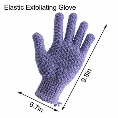 Picture of CLEEDY Bath Exfoliating Gloves Scrub - 4 pcs(2 pairs) Lengthened and Large Exfoliating Scrubbing Gloves for Shower, Spa, Massage - Scrub Exfoliating Mitts for Body, Face, Hand Purple and Beige