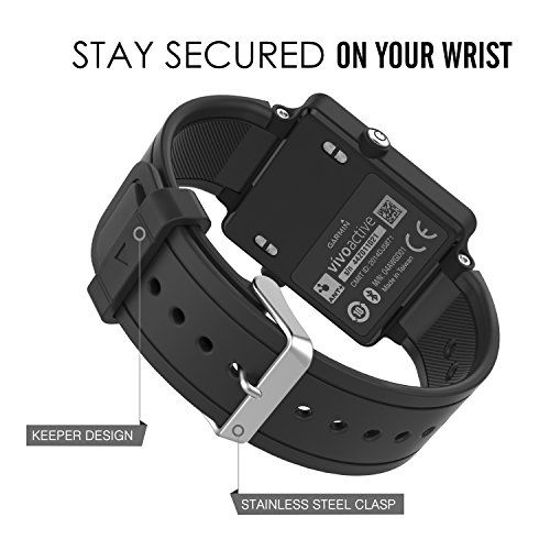 Picture of MoKo Watch Band Compatible with Garmin Vivoactive, Soft Silicone Replacement Fitness Bands Wristbands with Metal Clasps for Garmin Vivoactive/Vivoactive Acetate Sports GPS Smart Watch - Black