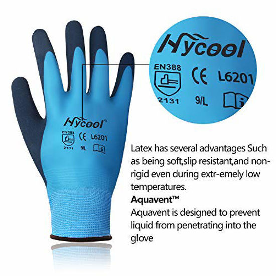 Picture of DS Safety L6201 Waterproof Work Gloves 15 Gauge Hycool Grip Men's Working Gloves Double Coated Nylon Gloves with Comfortable Latex Foam for Multipurpose Use 1 Pair(M)