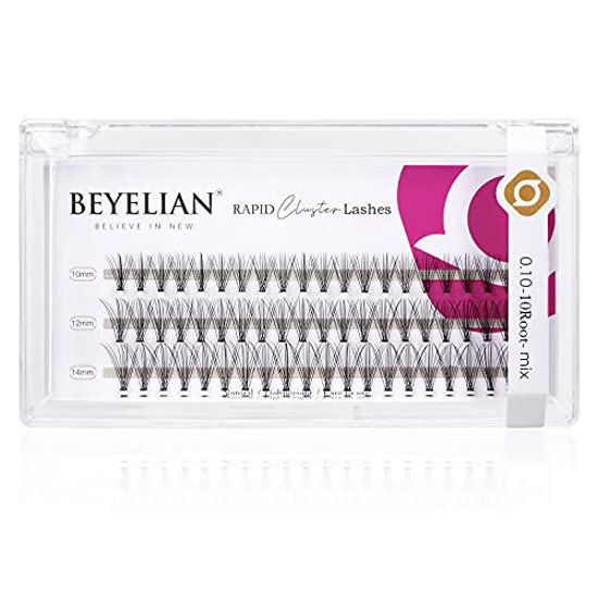 Picture of BEYELIAN Cluster Lashes, Natural Individual Cluster Eyelashes, 10 Root 0.10mm Thickness, 3 Rows Individual False Lashes, X Clusters Eyelash Extensions, DIY Daily Use Mix