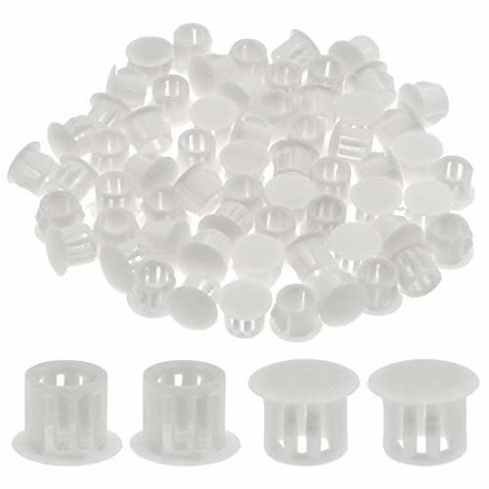 Picture of Suiwotin 60PCS 10mm (3/8") White Hole Plugs Plastic Flush Type Hole Plugs Snap in Locking Hole Tube, Furniture Fencing Post Pipe Insert End Caps (White)