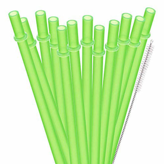 Picture of Dakoufish 12 Piece 11 Inch Reusable Plastic Thick Drinking Straws BPA Free Mason Jar Straws Plain Color (11inch,Green)