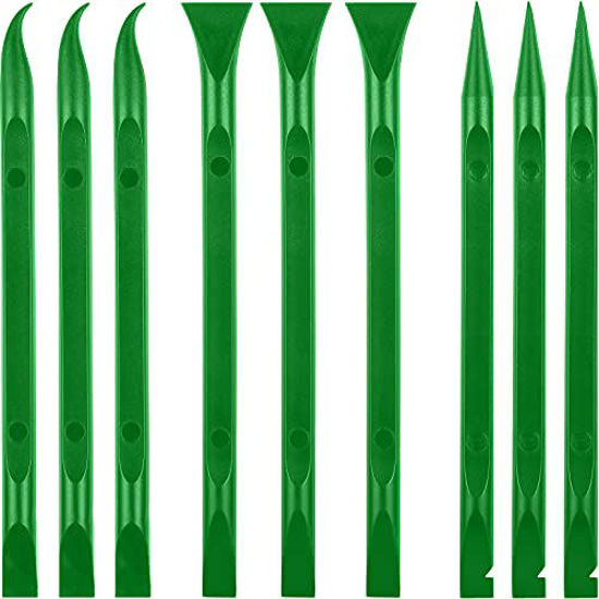 Picture of 9 Pieces Plastic Scraper Tool Scratch Free Plastic Scraper Cleaning Pen-Shaped Scraper Tool Stiff Multipurpose Label Scraper for Tight Spaces, Kitchen, Crevices, Food, Paint (Green)