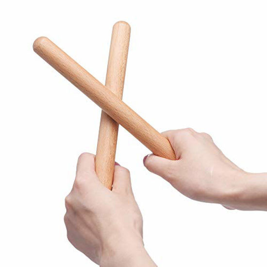 Picture of 8 Inch Classical Wood Claves Musical Percussion Instrument, Natural Hardwood Rhythm Sticks with a Carry Bag