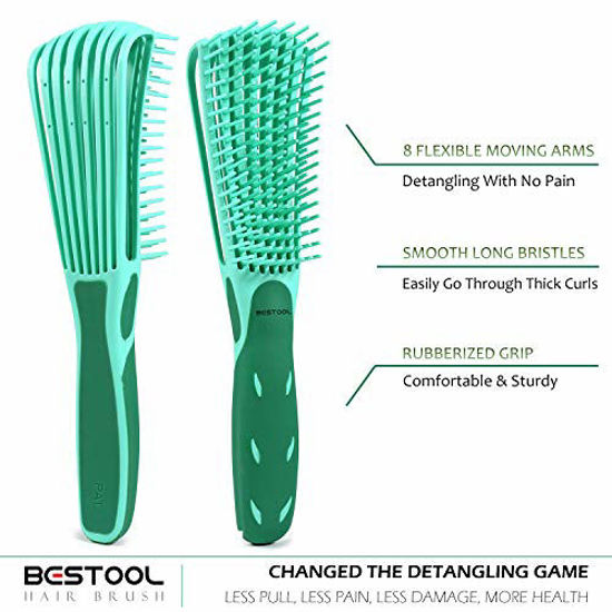 Picture of BESTOOL Detangling Brush for Black Natural Hair, Detangler Brush for Natural Black Hair Curly Hair Afro 3/4abc Texture, Faster n Easier Detangle Wet or Dry Hair with No Pain (Green)