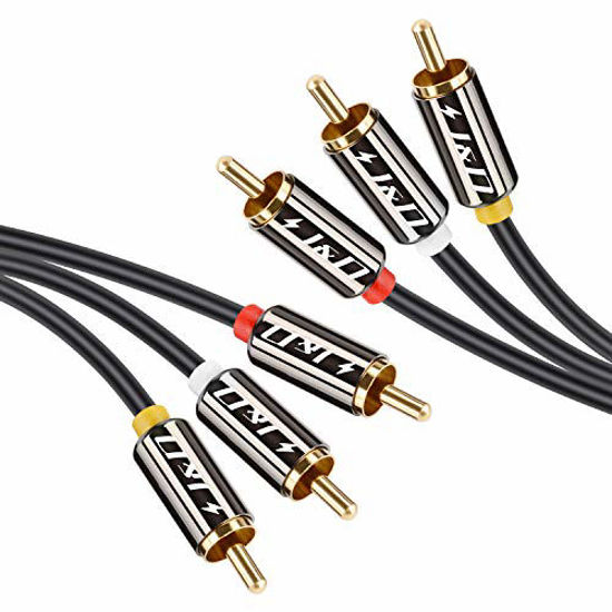 Picture of J&D 3RCA to 3RCA Cable, Gold Plated Copper Shell Heavy Duty 3 RCA Male to 3 RCA Male Stereo Audio Cable, RCA Cables, 3 Feet