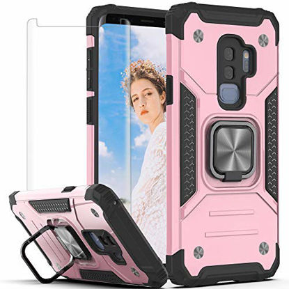 Picture of Galaxy S9 Plus Case, Samsung S9+ Case with 3D Curved Screen Protector,YmhxcY Armor Grade Case with Rotating Holder Kickstand Non-Slip Hybrid Rugged Phone Case for Samsung Galaxy S9 Plus-KK Rose Gold