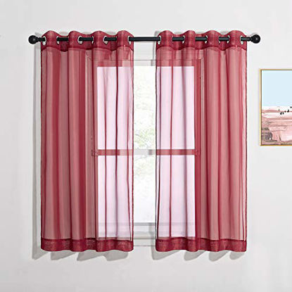 Picture of NICETOWN Christmas Sheer Window Curtains for Bedroom - Ring Top Light Weight Diaphanous Voile Drapes for Thanksgiving Day/New Year (54" W x 45" L, Haute Red, 2 Panels)